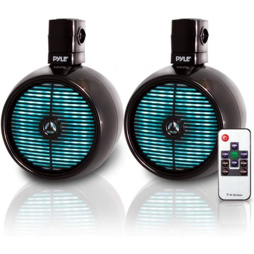  Pyle Marine Speakers - 8 Inch Waterproof IP44 Rated Wakeboard Tower and Weather Resistant Outdoor Audio Stereo Sound System with Built-in LED Lights - 1 Pair in Black (PLMRWB858LE)