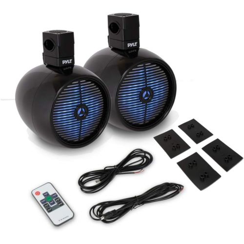  Pyle Marine Speakers - 8 Inch Waterproof IP44 Rated Wakeboard Tower and Weather Resistant Outdoor Audio Stereo Sound System with Built-in LED Lights - 1 Pair in Black (PLMRWB858LE)