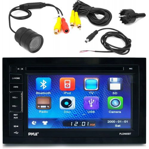  Pyle PLDN63BT 6.5 Touch Screen Display Car CD DVD USB Bluetooth Stereo Receiver Bundle Combo With PLCM22IR Flush Mount Rear View Colored Backup Parking Camera