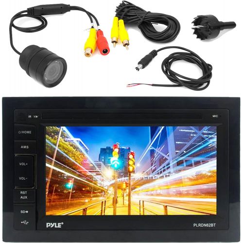  Pyle PLDN63BT 6.5 Touch Screen Display Car CD DVD USB Bluetooth Stereo Receiver Bundle Combo With PLCM22IR Flush Mount Rear View Colored Backup Parking Camera