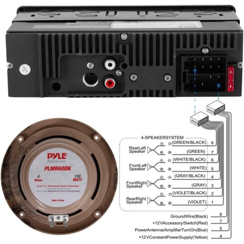  Marine Stereo Receiver Speaker Kit - In-Dash LCD Digital Console Built-in Bluetooth & Microphone 6.5” Waterproof Speakers (2) w MP3USBSDAUXFM Radio Reader & Single DIN - Pyle