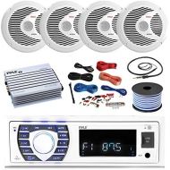 16-25 Bay Boat: Pyle Bluetooth Marine Stereo Receiver, 4 x Pyle 150W 6.5 Marine Speakers (White), Pyle 4 Channel Waterproof Amplifier, Pyle Amp Install Kit, 18 Gauge 50 FT Speaker