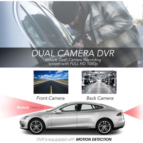  Pyle Dash Cam Rearview DVR Monitor - 1.5” Digital Screen Rear View Dual Camera Video Recording System in Full HD 1080p wBuilt in G-Sensor Parking Monitor & Loop Video Recording Support