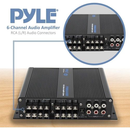  Pyle 6-Channel Audio Marine Amplifier - Compact Power 600 Watt RMS 4 OHM Full Range Stereo with Volume Bass Treble Rotary Control - Wireless Bluetooth Receiver Speaker & LCD Digita