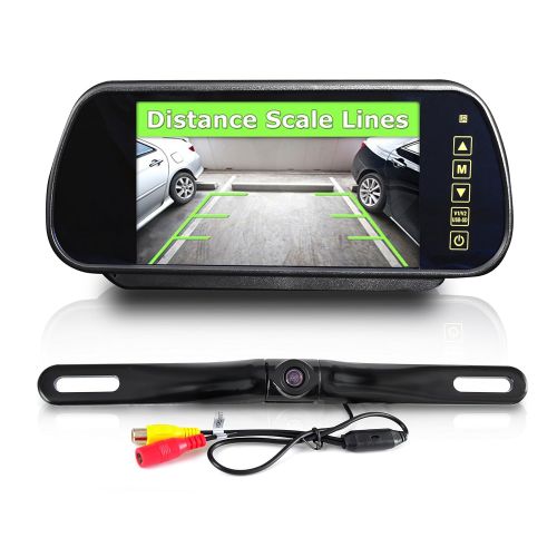  Pyle Backup Car Camera - Rear View Mirror Monitor System wSafety Parking Assist Distance Scale Lines - Features Bluetooth, Waterproof Protection, Night Vision, 7 LCD Screen Displa