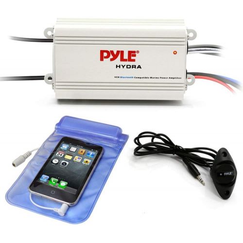  Pyle Auto 4-Channel Bridgeable Marine Amplifier - 200 Watt RMS 4 OHM Full Range Stereo with Wireless Bluetooth & Powerful Prime Speaker - High Crossover HD Music Audio Multi Channe