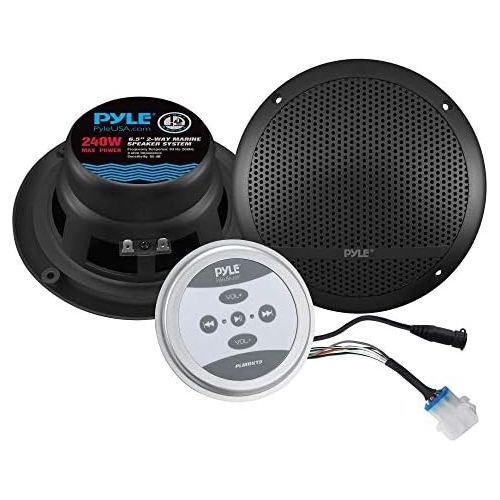  Pyle Bluetooth Marine Grade Flush Mount 2-Way Speaker System Amplified Full Range Stereo Sound Dual Cone Dome Waterproof Universal Use Vehicle Home with Aux 3.5mm Input Pair 6.5” 2