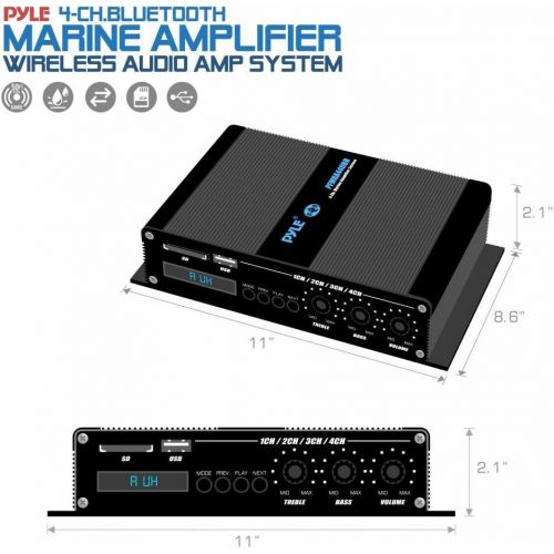  Pyle 4 Channel Marine Amplifier - Compact Power 400 Watt RMS 4 OHM Full Range Stereo & Waterproof - Wireless Bluetooth Receiver Audio Speaker with LCD Digital Screen - PFMRA440BB