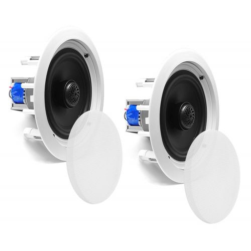  Pyle 6.5” Ceiling Wall Mount Speakers - Pair of 2-Way Midbass Woofer Speaker 70v Transformer 1” Titanium Dome Tweeter Flush Design w 65Hz-22kHz Frequency Response & 250 Watts Peak - Py