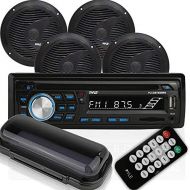 Pyle Wireless Bluetooth Marine Audio Stereo - Kit wSingle DIN Universal Size Radio Receiver, Hands-Free Calling, 6.5 Waterproof Speakers, CD Player, MP3USBSD Readers & AMFM Radio -