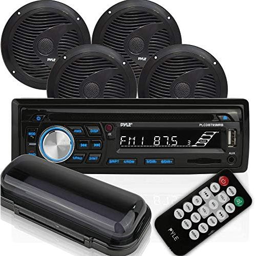  Pyle Wireless Bluetooth Marine Audio Stereo - Kit wSingle DIN Universal Size Radio Receiver, Hands-Free Calling, 6.5 Waterproof Speakers, CD Player, MP3USBSD Readers & AMFM Radio -