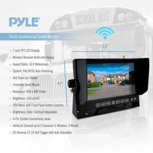  Pyle Wireless 2.4G Mobile Video Surveillance System - Weatherproof and Night Vision Rearview Backup Camera and 7” Monitor or Trucks, Trailers, Vans, Buses and Vehicles - PLCMTR82WI