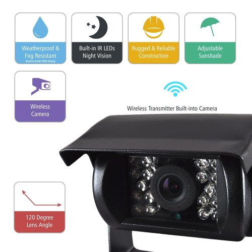  Pyle Wireless 2.4G Mobile Video Surveillance System - Weatherproof and Night Vision Rearview Backup Camera and 7” Monitor or Trucks, Trailers, Vans, Buses and Vehicles - PLCMTR82WI