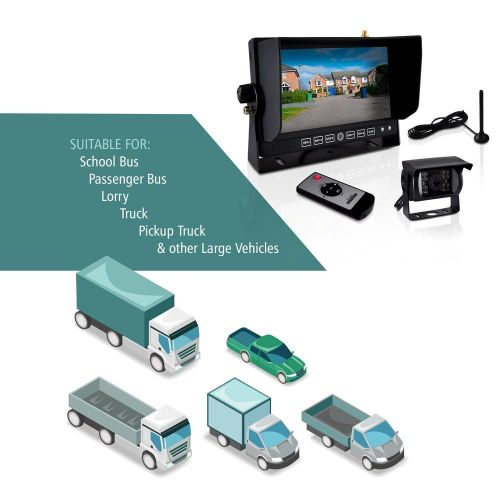  Pyle Wireless 2.4G Mobile Video Surveillance System - Weatherproof and Night Vision Rearview Backup Camera and 7” Monitor or Trucks, Trailers, Vans, Buses and Vehicles - PLCMTR82WI