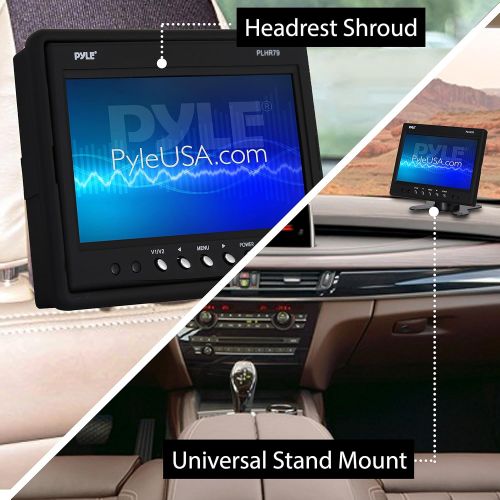  Pyle Headrest Monitor, 7-inch TFT Widescreen w 2 RCA Video Inputs, Wireless Remote, Cold Cathode Light, Headrest Shroud, Universal Stand Mount, Great for Road Trips, Keep Kids Ent