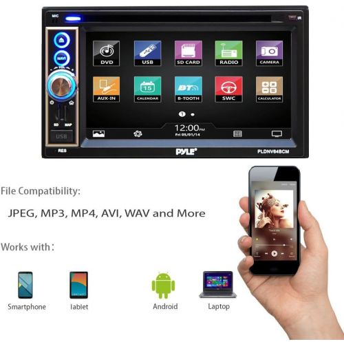  Premium Pyle 6.5-Inch Double Din Car Stereo with Bluetooth Receiver Headunit, Reverse Backup Camera, Car Video, Touchscreen, Waterproof, USBSD, Aux-In, Multimedia Disc Player, MP4