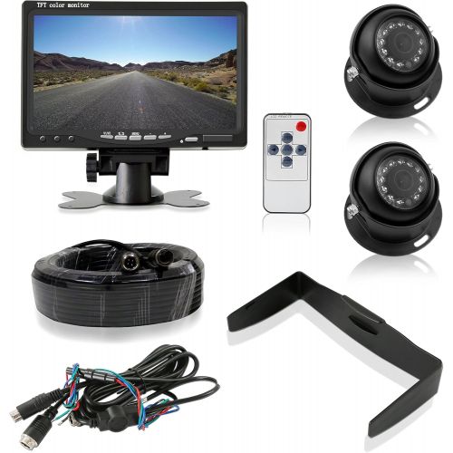  Pyle Backup Camera System with 2 Weatherproof Cams & 7” Rear View Dash Mount Monitor - Night Vision, Full Color Video Security for Truck, Van, Vehicle