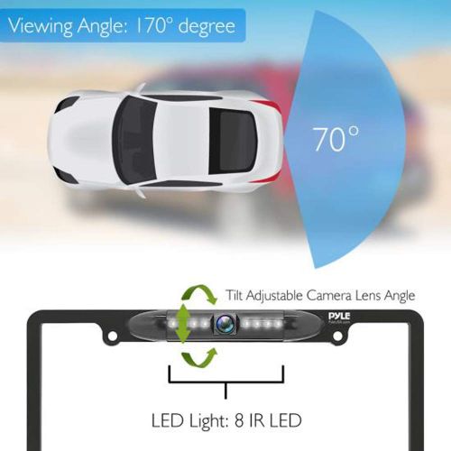  Pyle License Plate Frame Backup Camera - Built-in Distance Scale Lines Backup Parking Reverse Assist Marine Grade Waterproof IP-67 Adjustable Slim Bar Cam Night Vision w 420 TVL Resolu