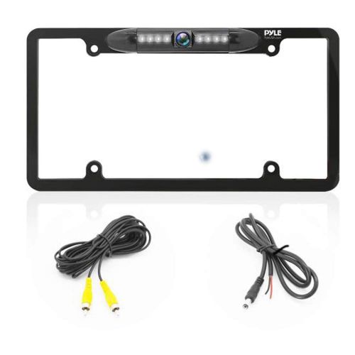  Pyle License Plate Frame Backup Camera - Built-in Distance Scale Lines Backup Parking Reverse Assist Marine Grade Waterproof IP-67 Adjustable Slim Bar Cam Night Vision w 420 TVL Resolu