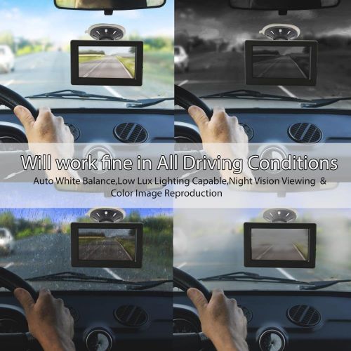  Pyle Backup Car Camera Rearview Monitor System - Parking & Reverse Assist with Waterproof and Night Vision Abilities, 4.7 Monitor Display Screen, Wide Angle Lens Cam, Distance Scal