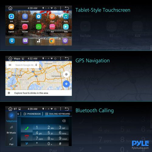  Pyle Premium 7In Double-DIN Android Car Stereo Receiver with Bluetooth - HD DVR Dash Cam and Rearview Backup Camera - Touchscreen Display with Wi-Fi Web Browsing and App Download