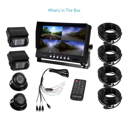  Pyle Mobile Video Surveillance System - Weatherproof Rearview, Backup and Dash Cam with HD 4 IR LED Night Vision Cameras and 7” Monitor for Trucks, Trailers, Vans, Buses and Vehicl