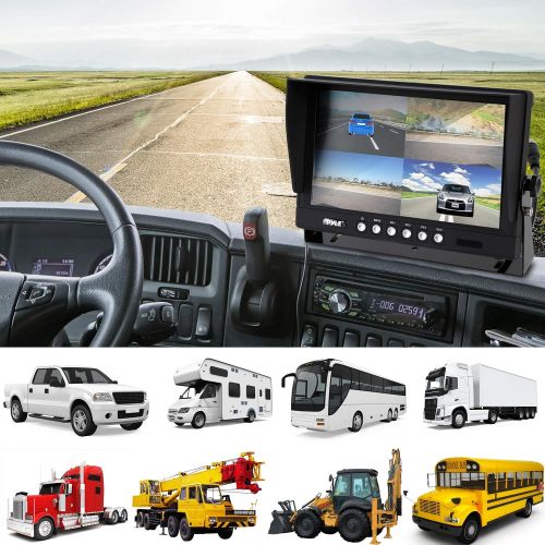  Pyle Mobile Video Surveillance System - Weatherproof Rearview, Backup and Dash Cam with HD 4 IR LED Night Vision Cameras and 7” Monitor for Trucks, Trailers, Vans, Buses and Vehicl