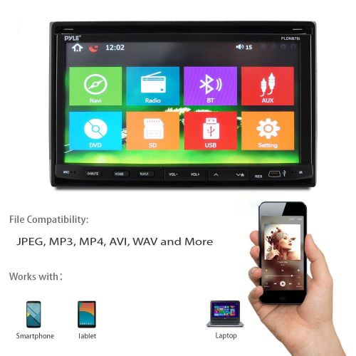  7” Double Din Car Stereo - In Dash Receiver with GPS Navigation, Touchscreen, CDDVD Player, Android System, LCD Monitor Screen, MP3, USB, SD, FM Bluetooth Compatible- Pyle PLDNB78