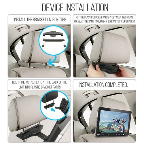  Pyle Android Car Monitor Headrest Touchscreen - Car Entertainment System - 10.5 Inch Dual Car Seat Mount Multimedia Player wWiFi & Bluetooth - Mounting Bracket & Wireless Headphones -