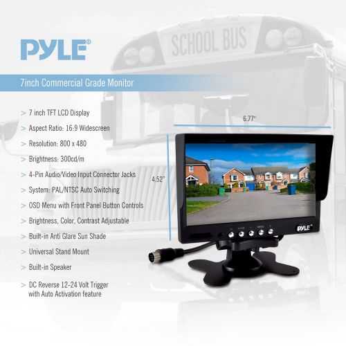  Pyle PLCMTR72 Weatherproof Rearview Backup Camera and Monitor Video System for Bus, Truck, Trailer and Van (2 Cams, 7 Monitor, Dual DC 12-24V)