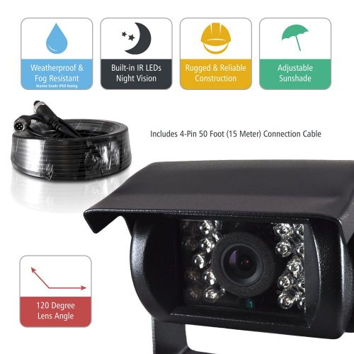  Pyle PLCMTR72 Weatherproof Rearview Backup Camera and Monitor Video System for Bus, Truck, Trailer and Van (2 Cams, 7 Monitor, Dual DC 12-24V)