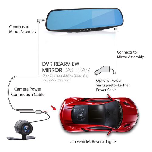  Pyle Dash Cam Rearview Mirror - 4.3” DVR Monitor Rear View Dual Camera Video Recording System in Full HD 1080p wBuilt in G-Sensor Motion Detect Parking Control Loop Record Support