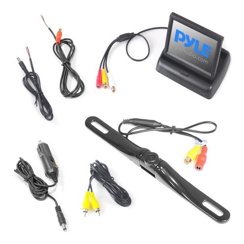  Pyle Backup Rear View Car Camera Monitor Screen System - Parking & Reverse Safety Distance Scale Lines, Waterproof, Night Vision, Pop-up Display, 4.3 LCD Video Color Display for Ve