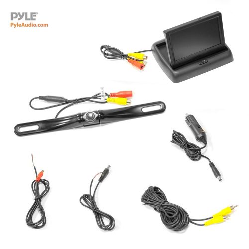  Pyle Backup Rear View Car Camera Monitor Screen System - Parking & Reverse Safety Distance Scale Lines, Waterproof, Night Vision, Pop-up Display, 4.3 LCD Video Color Display for Ve