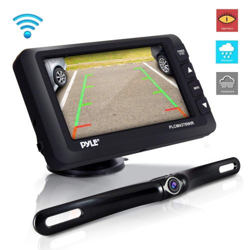  Pyle Wireless Rear View Backup Camera - Upgraded Vehicle Parking Reverse System wMonitor Kit, IP67 Waterproof Fog Resistant, 4.3’’ LCD Screen, Tilt-Adjustable Dash Cam, Night Vision -