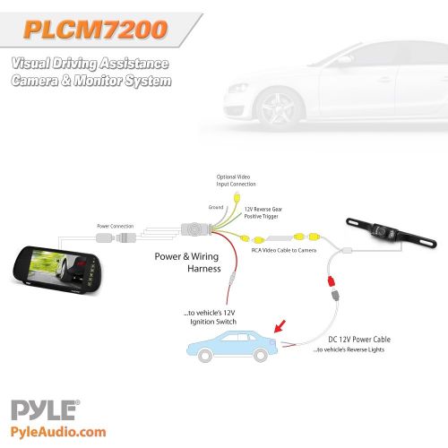  Pyle Backup Car Camera & Rear View Mirror Monitor Screen System-Parking & Reverse Safety Distance Scale Lines, Waterproof & Night Vision Cam with IR LED Lights, 7 LCD Display for V