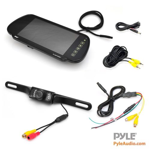  Pyle Backup Car Camera & Rear View Mirror Monitor Screen System-Parking & Reverse Safety Distance Scale Lines, Waterproof & Night Vision Cam with IR LED Lights, 7 LCD Display for V