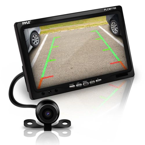  Pyle Backup Rear View Car Camera Screen Monitor System - Parking & Reverse Safety Distance Scale Lines, Waterproof, Night Vision, 170° View Angle, 7 LCD Video Color Display for Veh