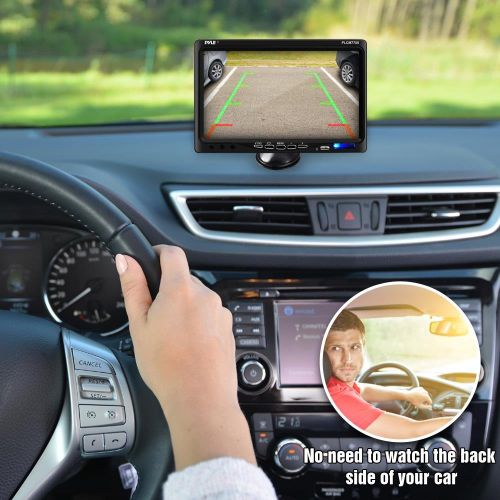  Pyle Backup Rear View Car Camera Screen Monitor System - Parking & Reverse Safety Distance Scale Lines, Waterproof, Night Vision, 170° View Angle, 7 LCD Video Color Display for Veh