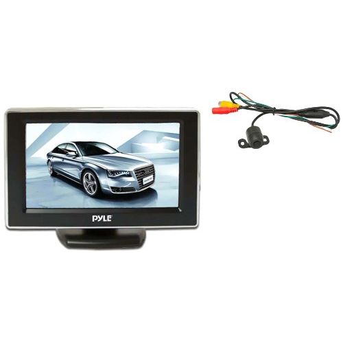  Pyle Backup Car Camera Rear View Screen Monitor System - Parking & Reverse Safety Distance Scale Lines, Waterproof, Night Vision, 170° View Angle, 4.3 LCD Video Color Display for V