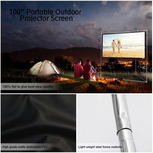  Pyle 100 Outdoor Portable Matt White Theater TV Projector Screen w Triangle Stand - 100 inch, 16:9, 1.15 Gain Full HD Projection for Movie  Cinema  Video  Film Showing Outside