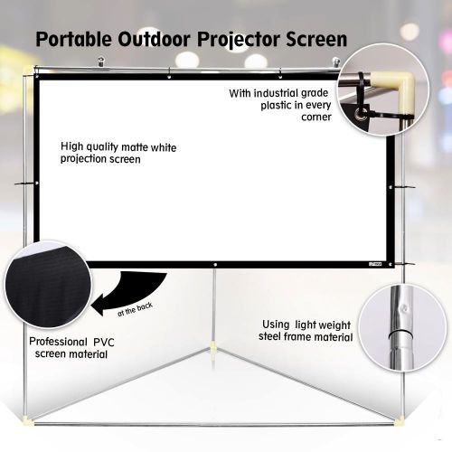  Pyle 100 Outdoor Portable Matt White Theater TV Projector Screen w Triangle Stand - 100 inch, 16:9, 1.15 Gain Full HD Projection for Movie  Cinema  Video  Film Showing Outside