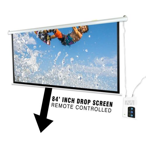  Pyle 84 Portable Motorized Matte White Projector Screen - Automatic Projection Display with WallCeiling Mount, Remote and Case - for Home Movie Theater, SlideVideo Showing - PRJE