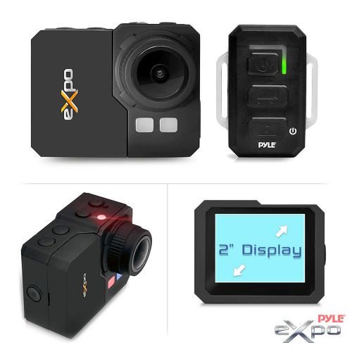  Pyle eXpo Sports Action Camera 1080P HD Underwater Camcorder Wifi Remote 20 MP 2.0 Inch LCD Display (Black)
