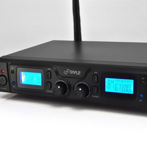  Pyle PYLE Wireless Microphone System with (2) Beltpacks, Headset & Lavalier Mics | UHF Selectable Frequency | LCD Display | Rack Mountable (PDWM3365)