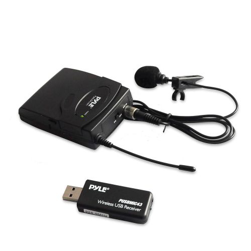  Pyle Belt Pack Wireless Microphone System - Mic Set with USB Receiver, Transmitter, Headset and Clip Lavalier Lapel Mic, Audio Cable, Two AA Battery - Great for Karaoke, PA, Dj Party -