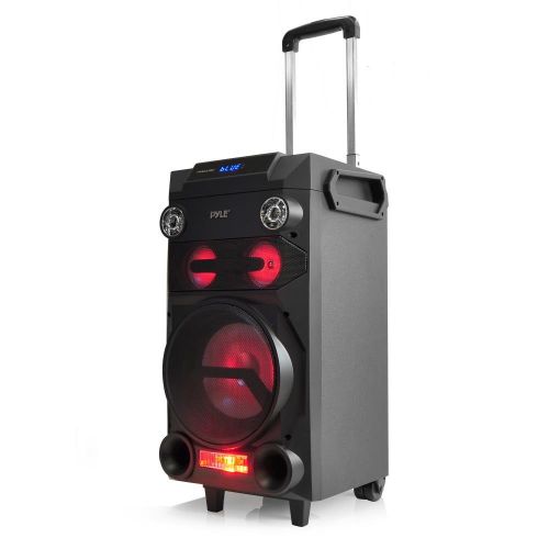  Pyle Outdoor Portable Wireless Bluetooth Karaoke PA Loud speaker - 8 Subwoofer Sound System with DJ Lights, Rechargeable Battery, FM Radio, USB  Micro SD Reader, Microphone, Remot
