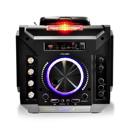  Pyle Outdoor Portable Wireless Bluetooth Karaoke PA Loud speaker - 8 Subwoofer Sound System with DJ Lights, Rechargeable Battery, FM Radio, USB  Micro SD Reader, Microphone, Remot