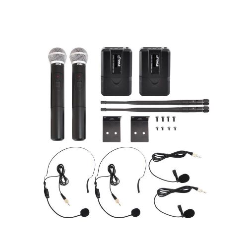  Pyle 2 Headset, 2 Lavalier Mics, 2 Transmitter, 8 AA Battery, Power Adapter-for Karaoke, PA, DJ (PDWM4540)