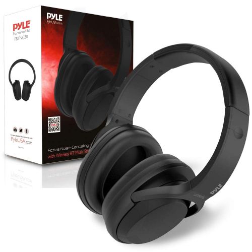  Pyle Over-Ear Active Noise Canceling Headphones - Wireless Bluetooth Audio Streaming & Call Microphone - Travel Collapsible & Rechargeable Battery - Extreme Sound Isolation for Airplane